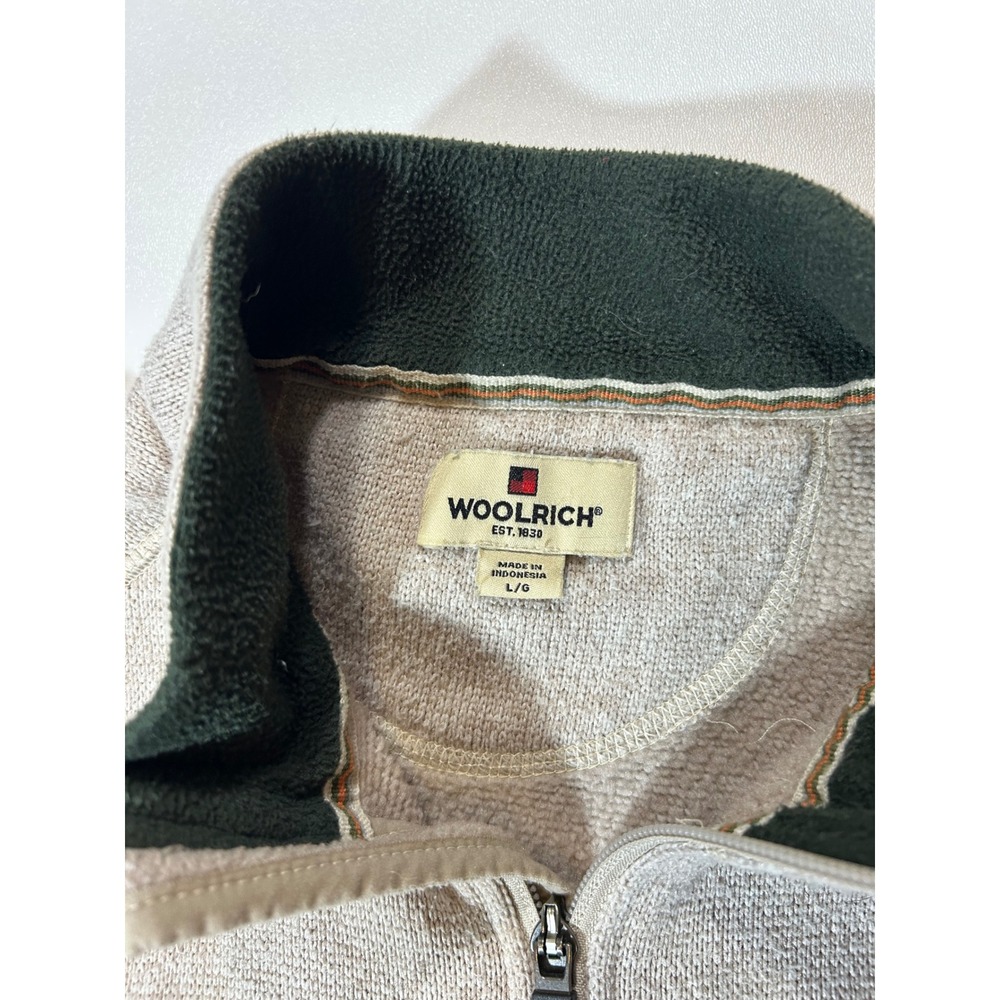 Woolrich Quarter Zip Pullover Mens Large Tan Excellent Fleece Lined Mock Neck - Picture 3 of 8